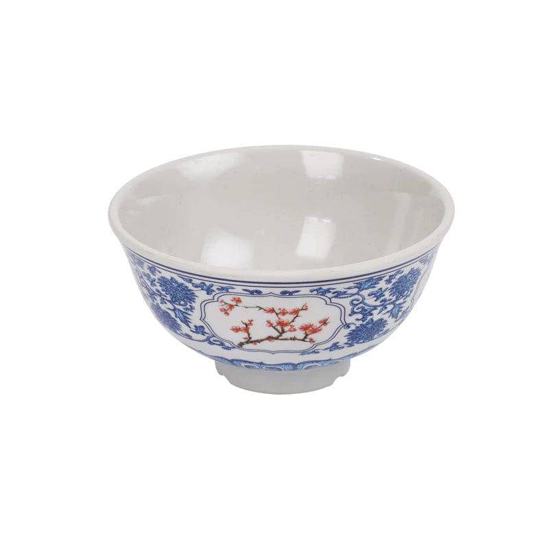 4 3/4" Dia Round Light Grey RiceBowl with Blue & Red Flowers Pattern (J214010F) - Chefcoca