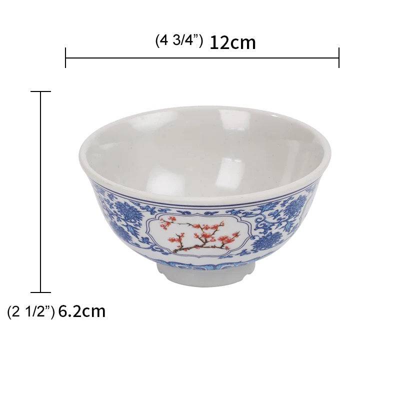 4 3/4" Dia Round Light Grey RiceBowl with Blue & Red Flowers Pattern (J214010F) - Chefcoca