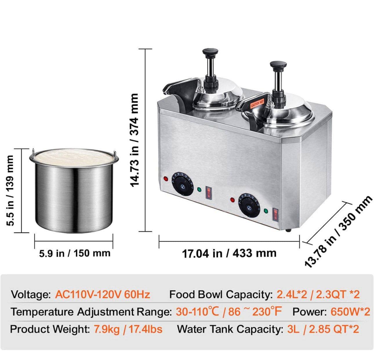 Double Pump Sauce Heater/Single Sauce Pot Warmer - Chefcoca