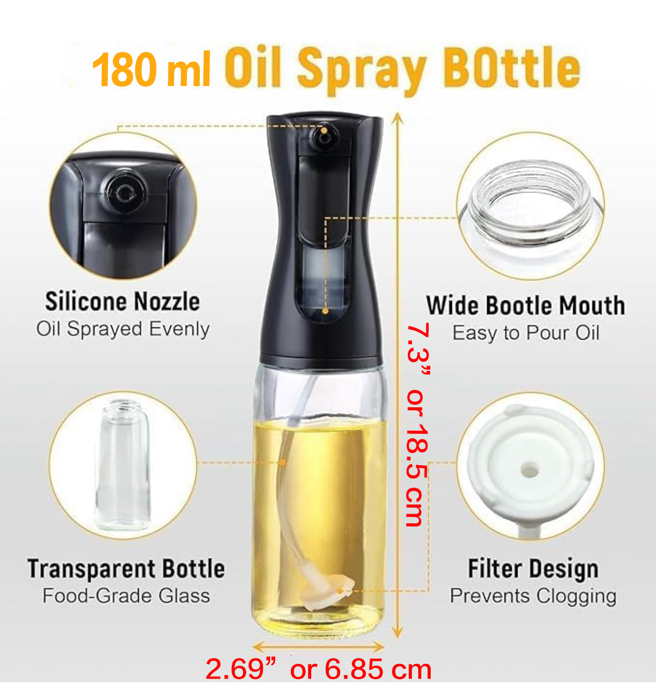 Oil Spray Dispenser Cooking 180ml Spray Bottle Refillable Food Grade Oil, Vinegar Spritzer Sprinkler Sprayer Mister Used for Air Fryer, Salad Making, Frying, BBQ - Chefcoca