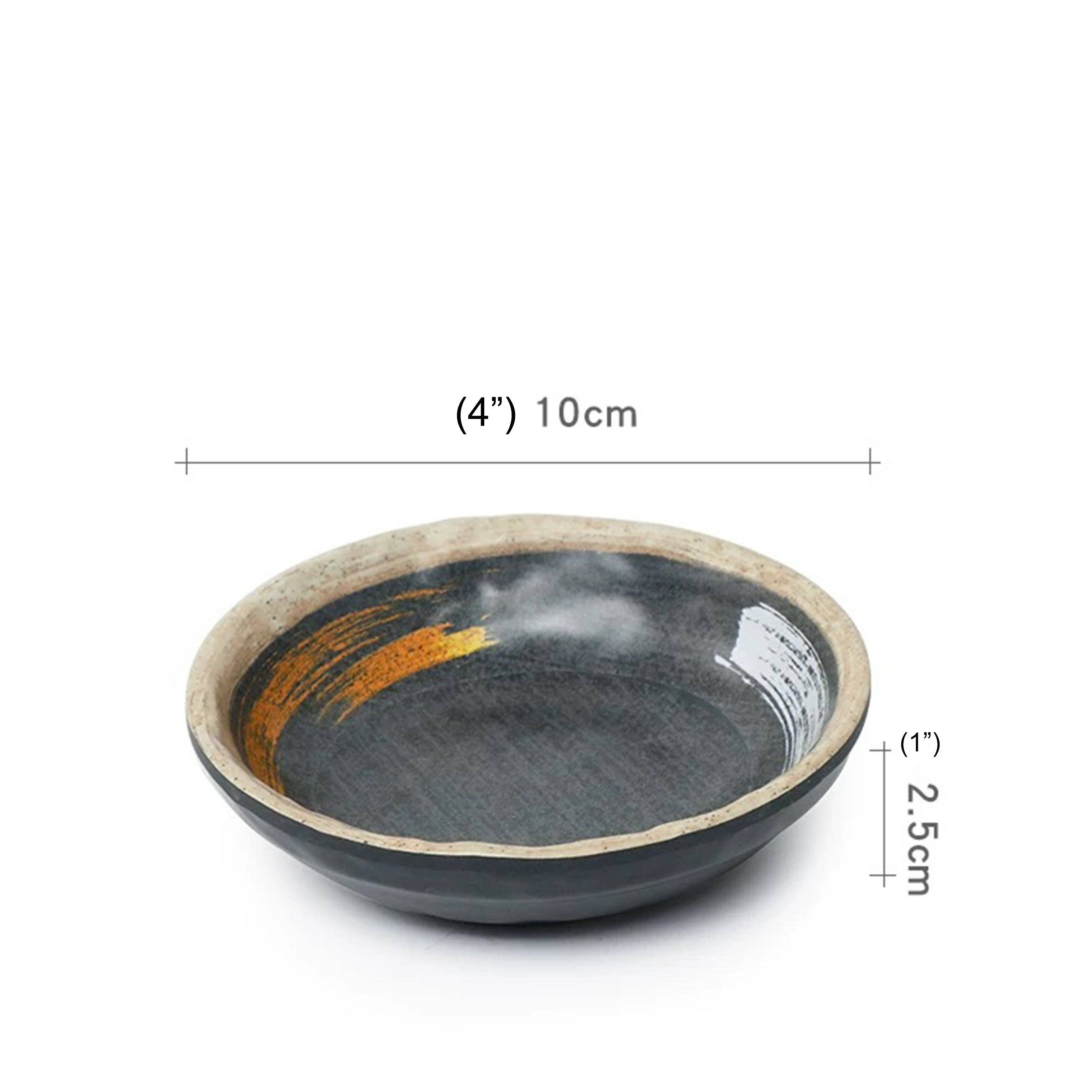 4" Melamine black sauce dish with white & golden pattern (JM169100G) - Chefcoca