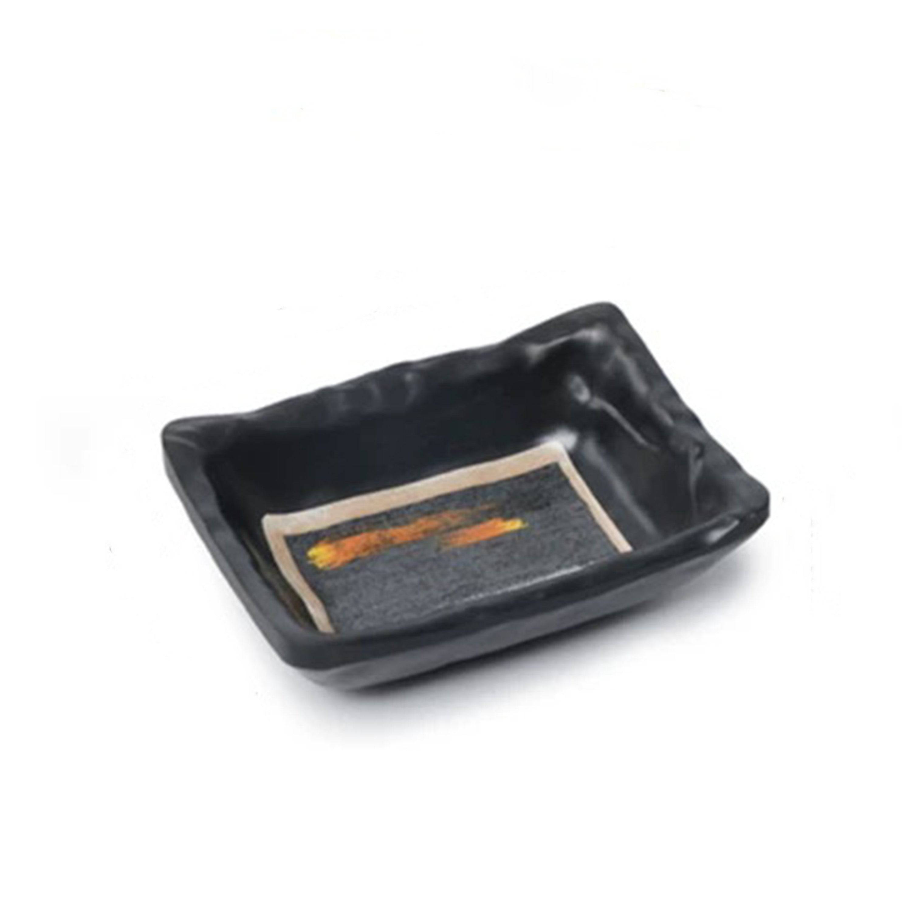 3 3/4" x 2 3/4" Melamine black sauce dish with white & golden pattern (JM169111G) - Chefcoca