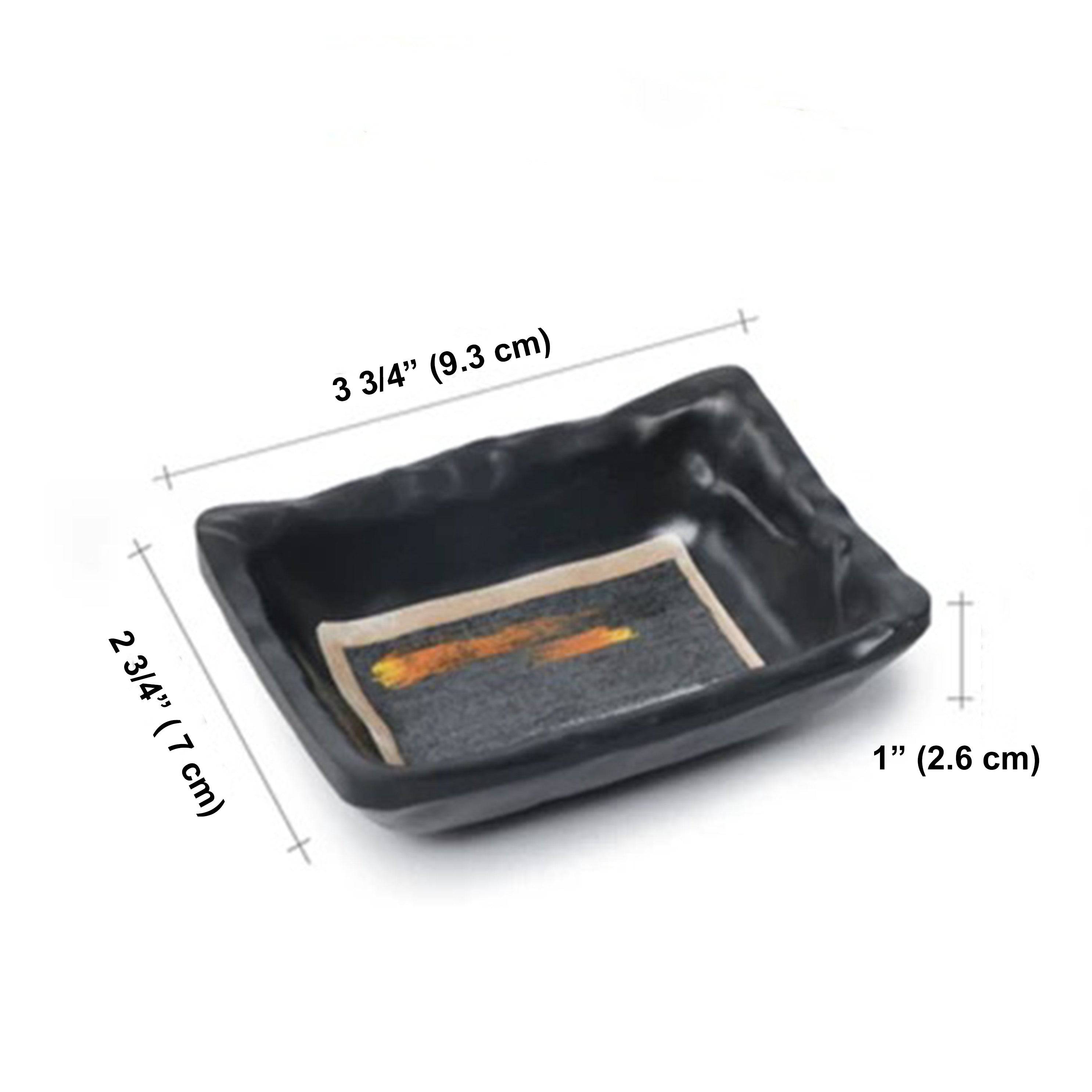 3 3/4" x 2 3/4" Melamine black sauce dish with white & golden pattern (JM169111G) - Chefcoca