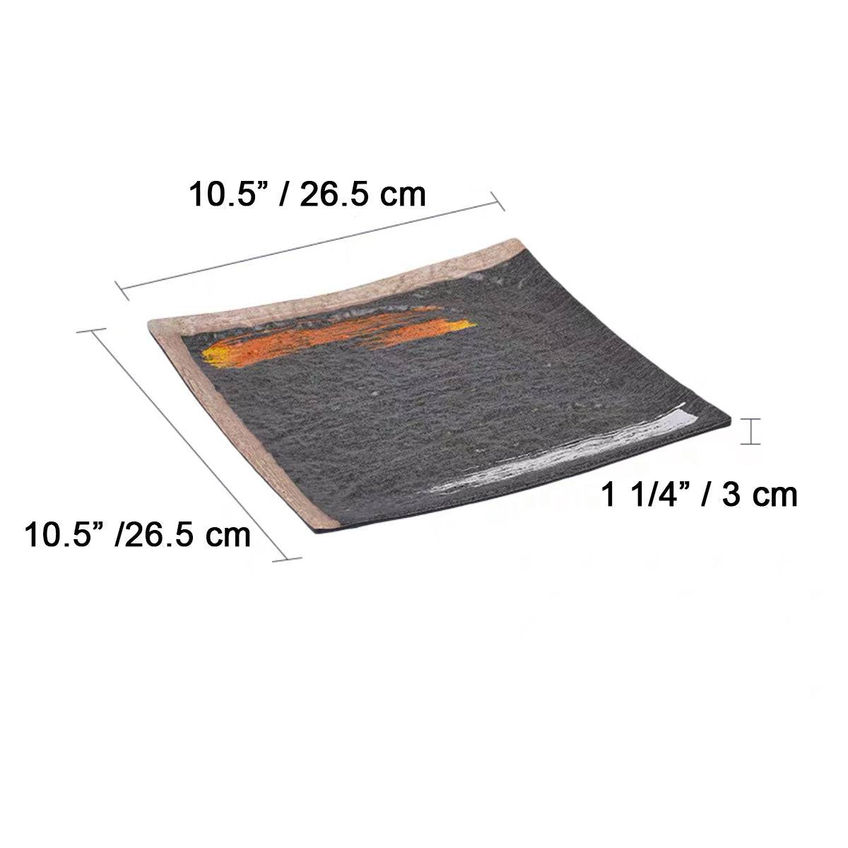 10.5"Melamine Black Square Plate with white & golden pattern (JM169145G) - Chefcoca