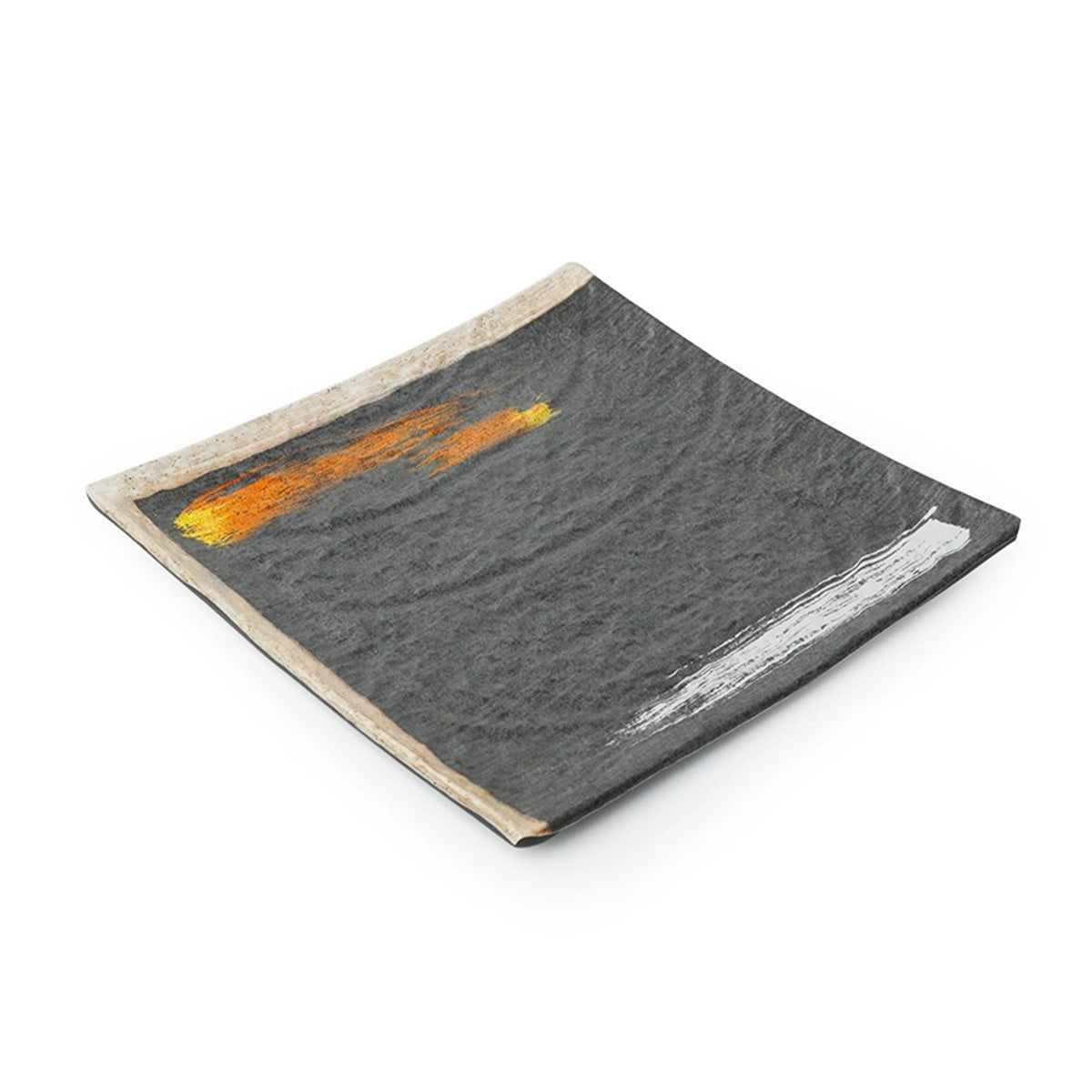 10.5"Melamine Black Square Plate with white & golden pattern (JM169145G) - Chefcoca