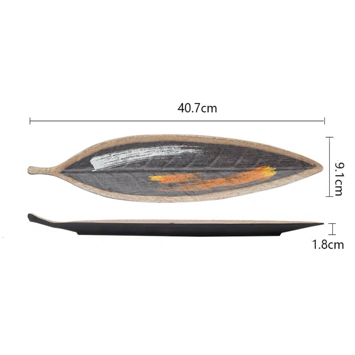 16" Melamine Black leaf shape plate with white & golden pattern (JM169152) - Chefcoca