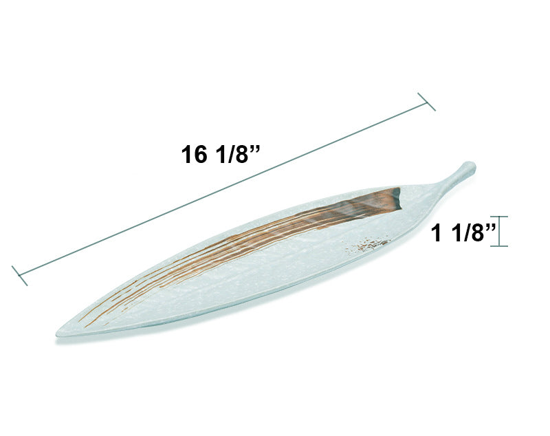 Melamine Light Green Leaf shape Plate with Brown Ink Streak pattern(JM169152LG) - Chefcoca