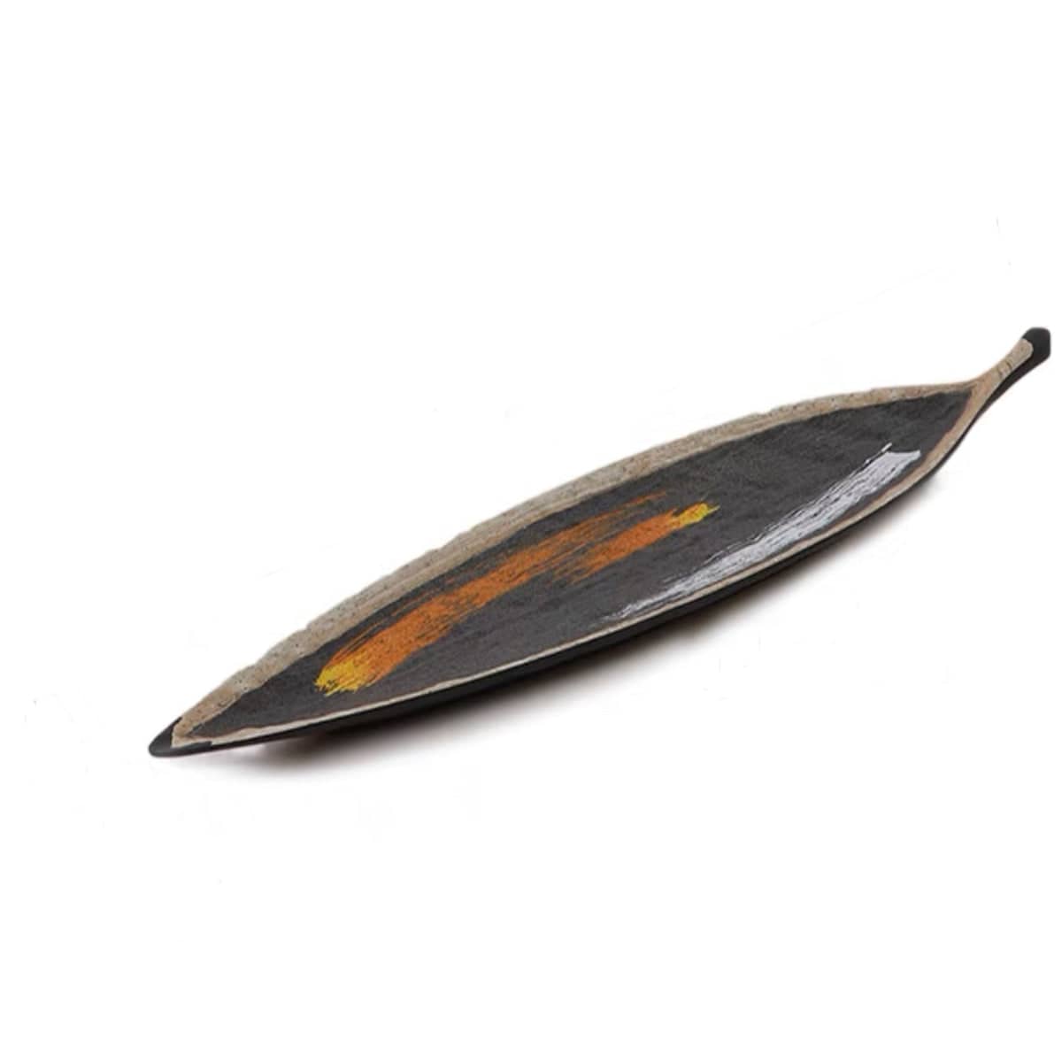 16" Melamine Black leaf shape plate with white & golden pattern (JM169152) - Chefcoca