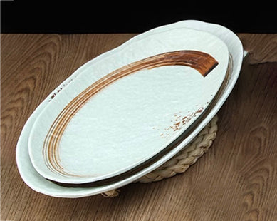 Melamine Light Green Oval Plate with Brown Ink Streak pattern(JM169153LG/JM169154LG/JM169155LG) - Chefcoca