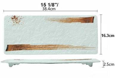Melamine Light Green Rectangular Flat Plate with Brown Ink Streak pattern(JM169160LG - JM169163LG)