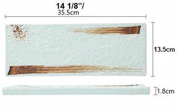 14 1/8"x5 3/8" Melamine Light Green Rectangular Flat Plate with Brown Ink Streak pattern(JM169167LG) - Chefcoca