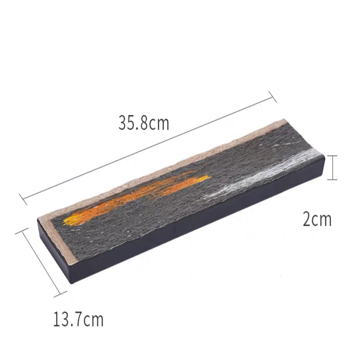 14"X5.5" Melamine Black Rectangular Plate with white & golden pattern (JM169167) - Chefcoca