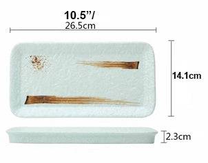 Melamine Light Green Rectangular Beveled Plate with Brown Ink Streak pattern(JM169175LG/JM169176LG) - Chefcoca
