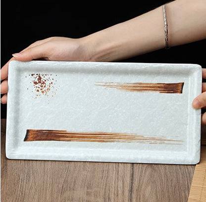 Melamine Light Green Rectangular Beveled Plate with Brown Ink Streak pattern(JM169175LG/JM169176LG) - Chefcoca