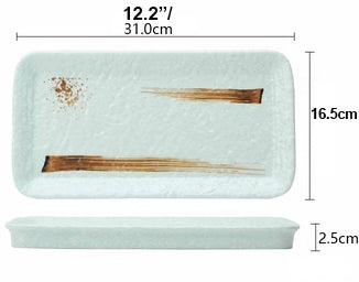 Melamine Light Green Rectangular Beveled Plate with Brown Ink Streak pattern(JM169175LG/JM169176LG) - Chefcoca