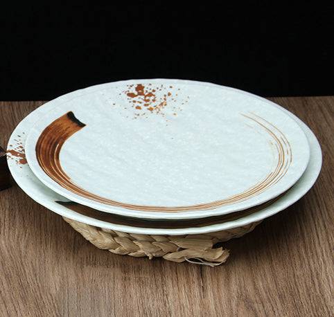 Melamine Light Green Round Flat Plate with Brown Ink Streak Pattern(JM169189LG - JM169193LG) - Chefcoca