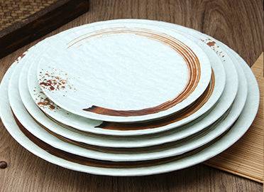 Melamine Light Green Round Flat Plate with Brown Ink Streak Pattern(JM169189LG - JM169193LG) - Chefcoca