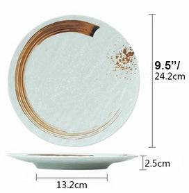 Melamine Light Green Round Flat Plate with Brown Ink Streak Pattern(JM169189LG - JM169193LG) - Chefcoca