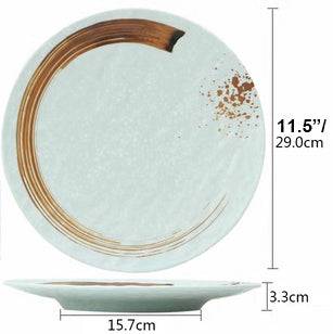 Melamine Light Green Round Flat Plate with Brown Ink Streak Pattern(JM169189LG - JM169193LG) - Chefcoca