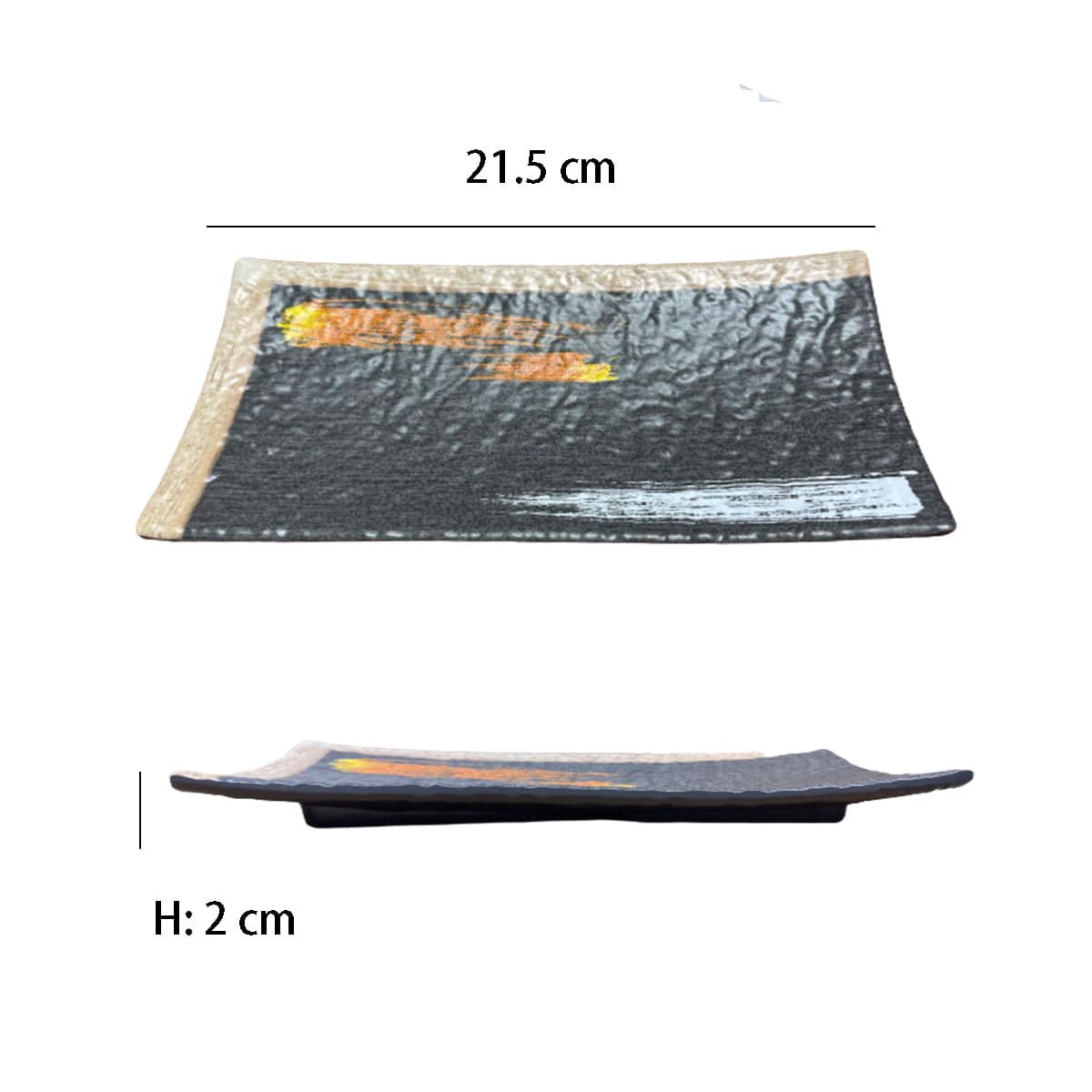 8.5"Melamine Black Rectangular Plate with white & golden pattern (JM169198) - Chefcoca