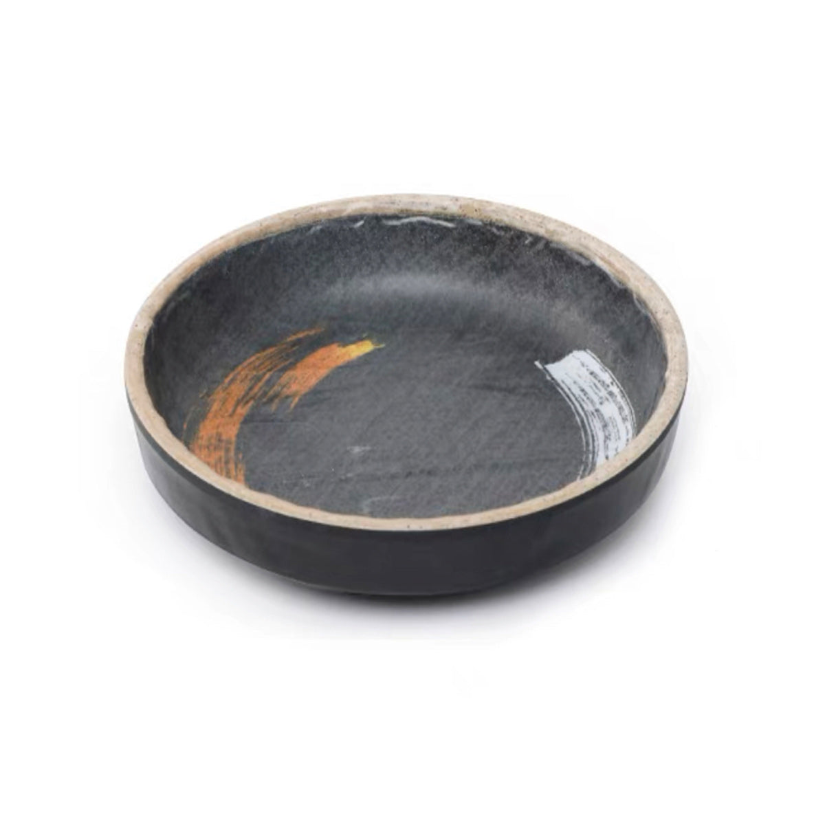 6.5" Melamine Black Round Deep Plate with white & golden pattern (JM16987) - Chefcoca