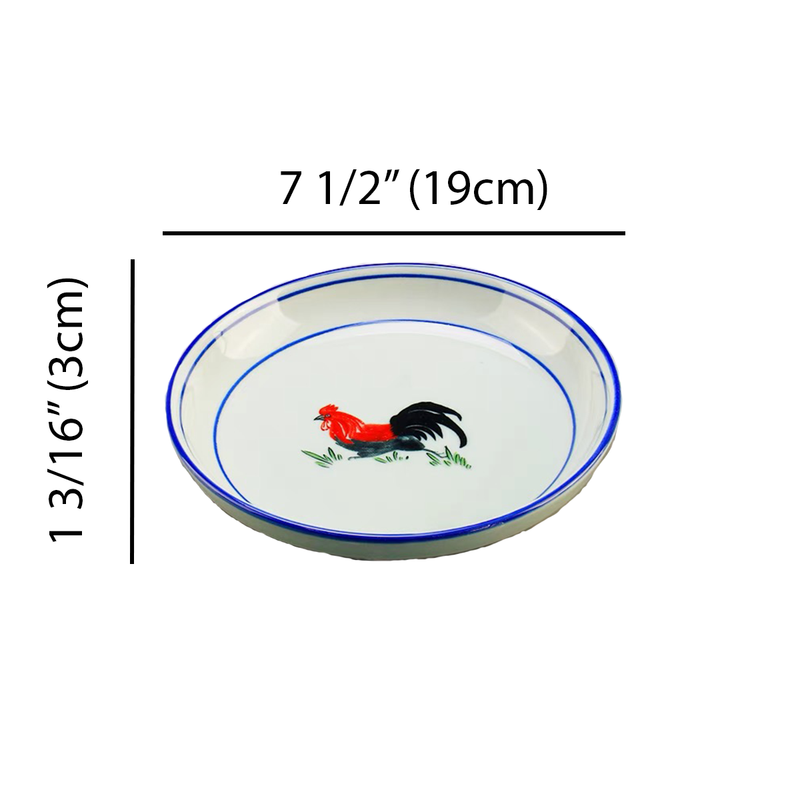 Round Light Grey Plate w/ Chicken & Flowers Pattern (JMC056C)