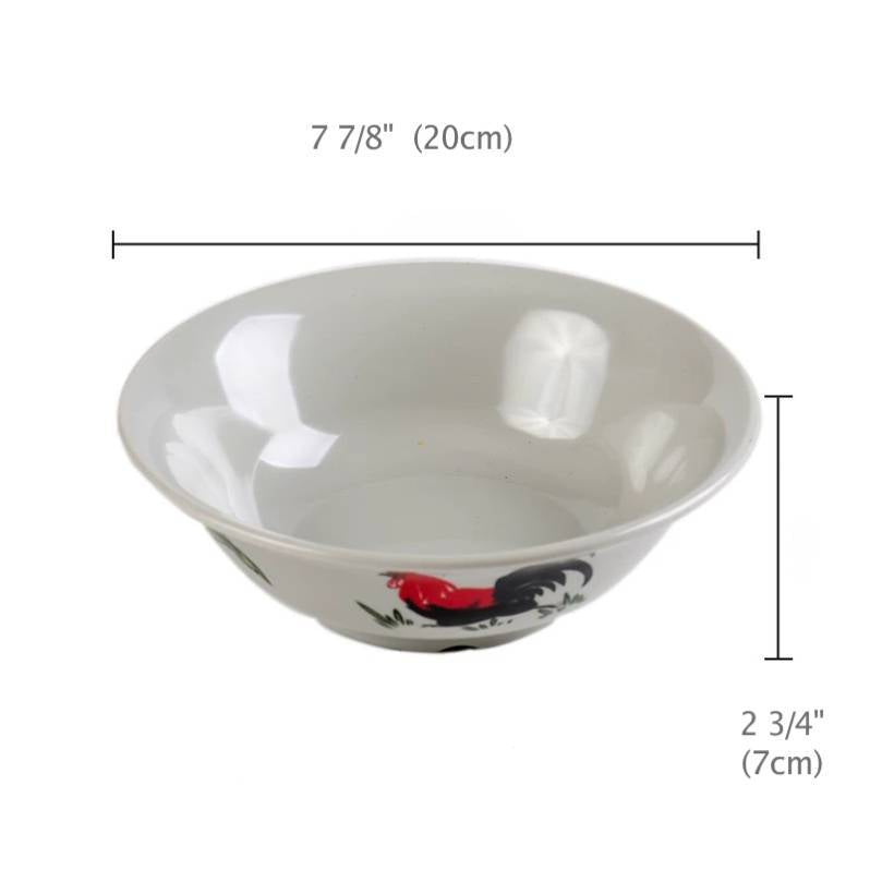 7 7/8" Round Light Grey Noddle Bowl With Chicken & Flowers Pattern (JMC302C) - Chefcoca