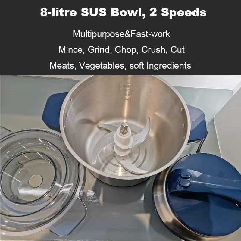 Sub-equip, JR-608, 1200W Electric Food Chopper with 8L Stainless Steel Bowl - Chefcoca