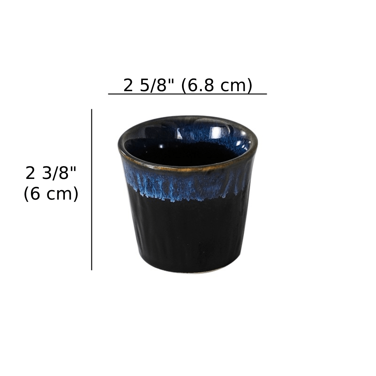 2 5/8" Top Dia, 2 3/8" High Ceramic Dark Blue Tea Cup - Chefcoca