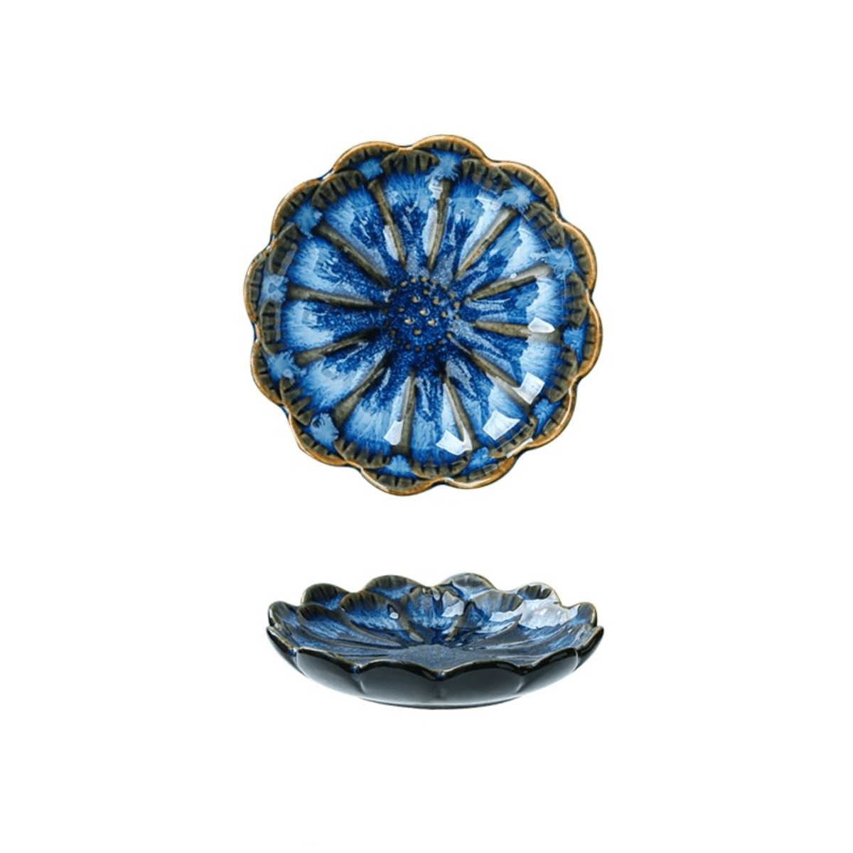 4 3/8" Dia Kiln Flower Shape Sauce Dish-Dark Blue - Chefcoca