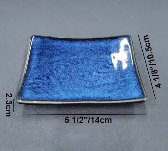5 1/2" x4 1/8" Ceramic Dark Blue kiln Rectangular Plate (JS141102) - Chefcoca
