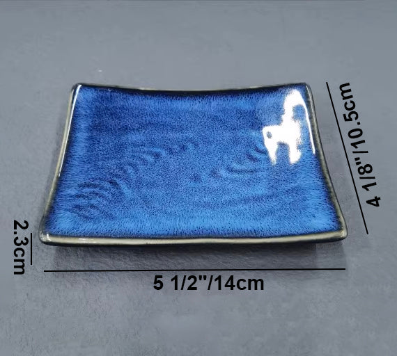 5 1/2" x4 1/8" Ceramic Dark Blue kiln Rectangular Plate (JS141102)