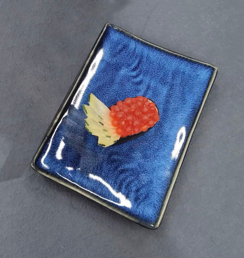 5 1/2" x4 1/8" Ceramic Dark Blue kiln Rectangular Plate (JS141102) - Chefcoca