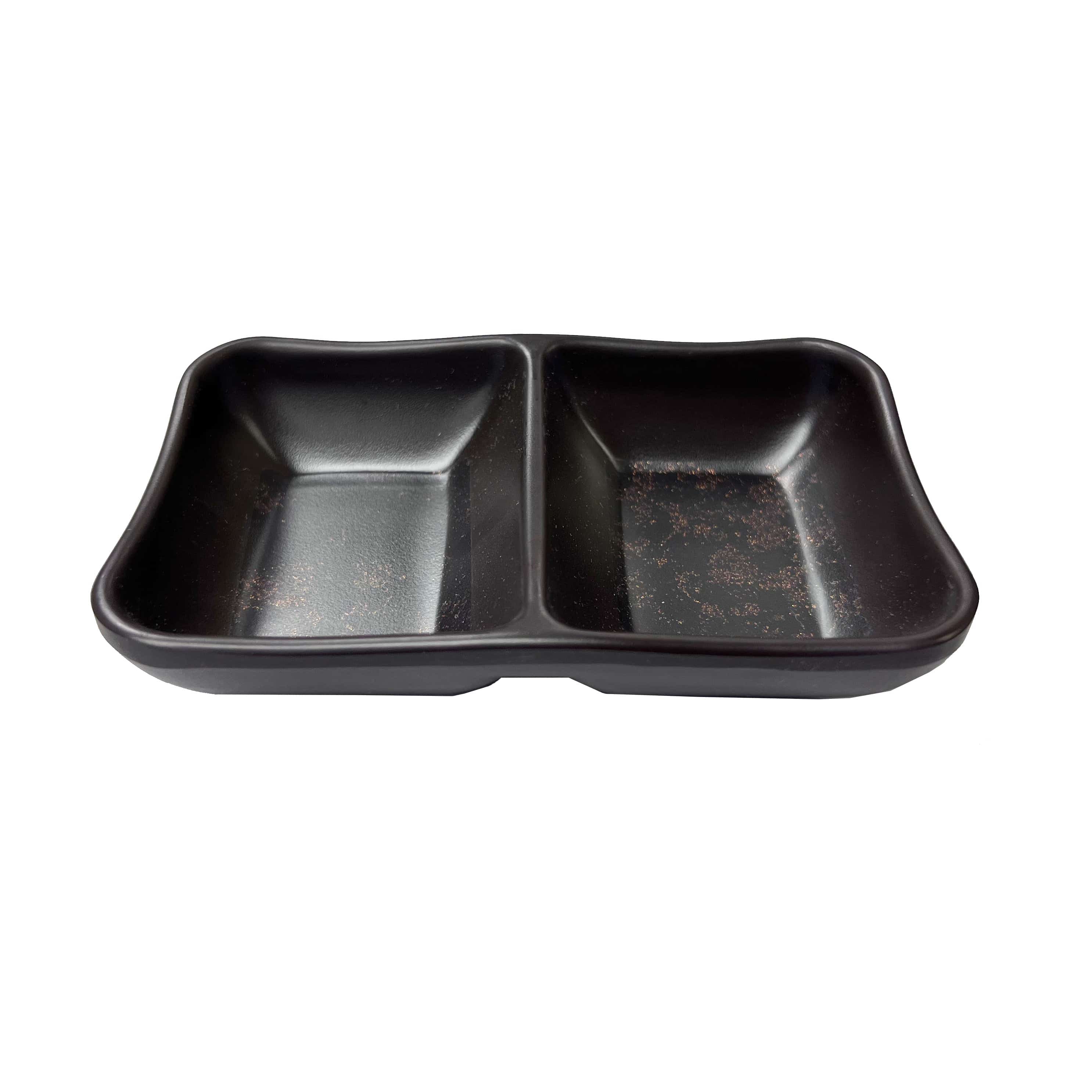 5.1"×3.25" Melamine Dark Brown 2 Compartment Sauce Dish with Golden Dots (JWT-59DB) - Chefcoca