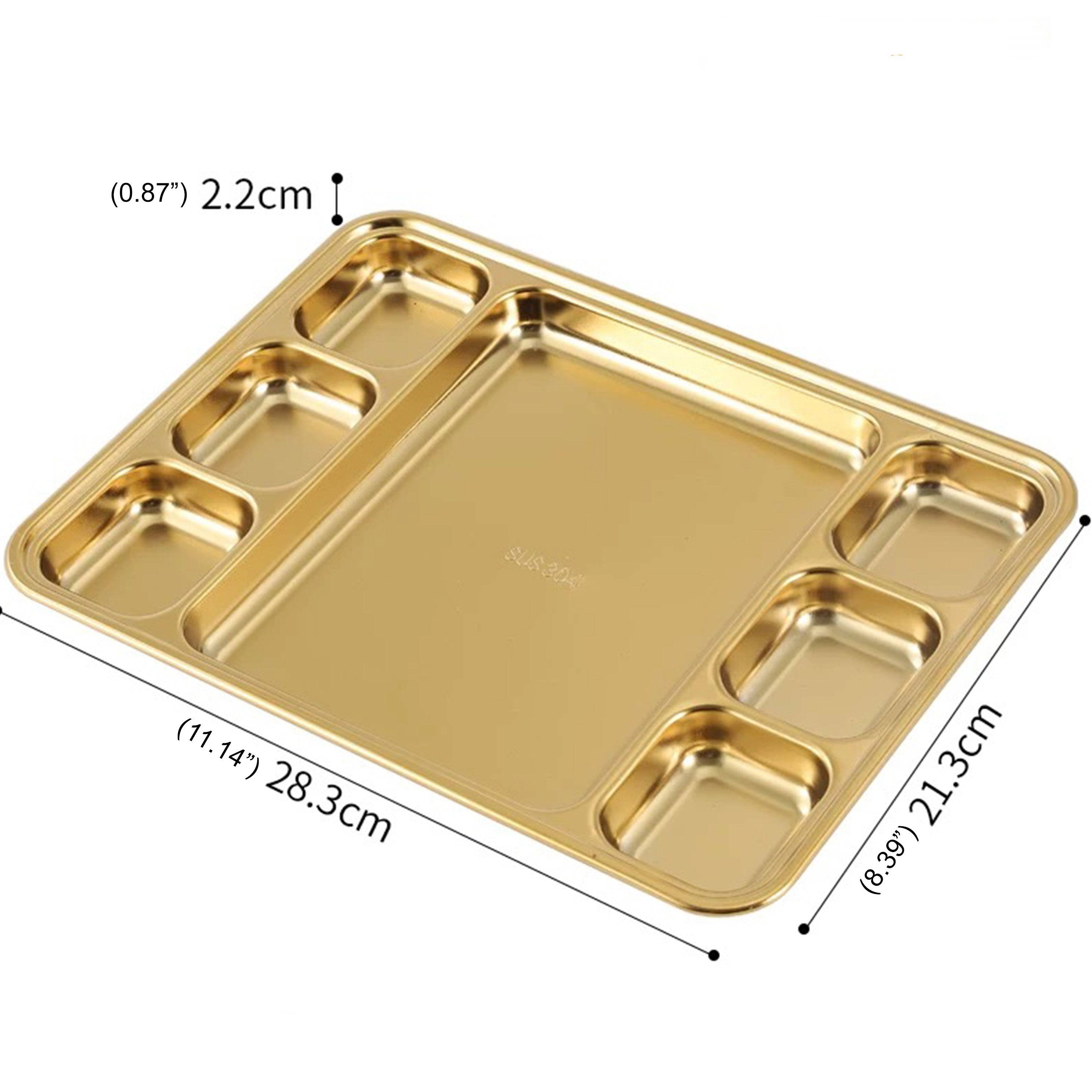 304 Stainless steel Golden Rectangular 7 compartment Plate - Chefcoca