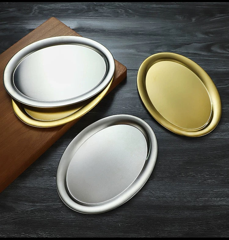 Stainless steel oval plate with Rim - Chefcoca