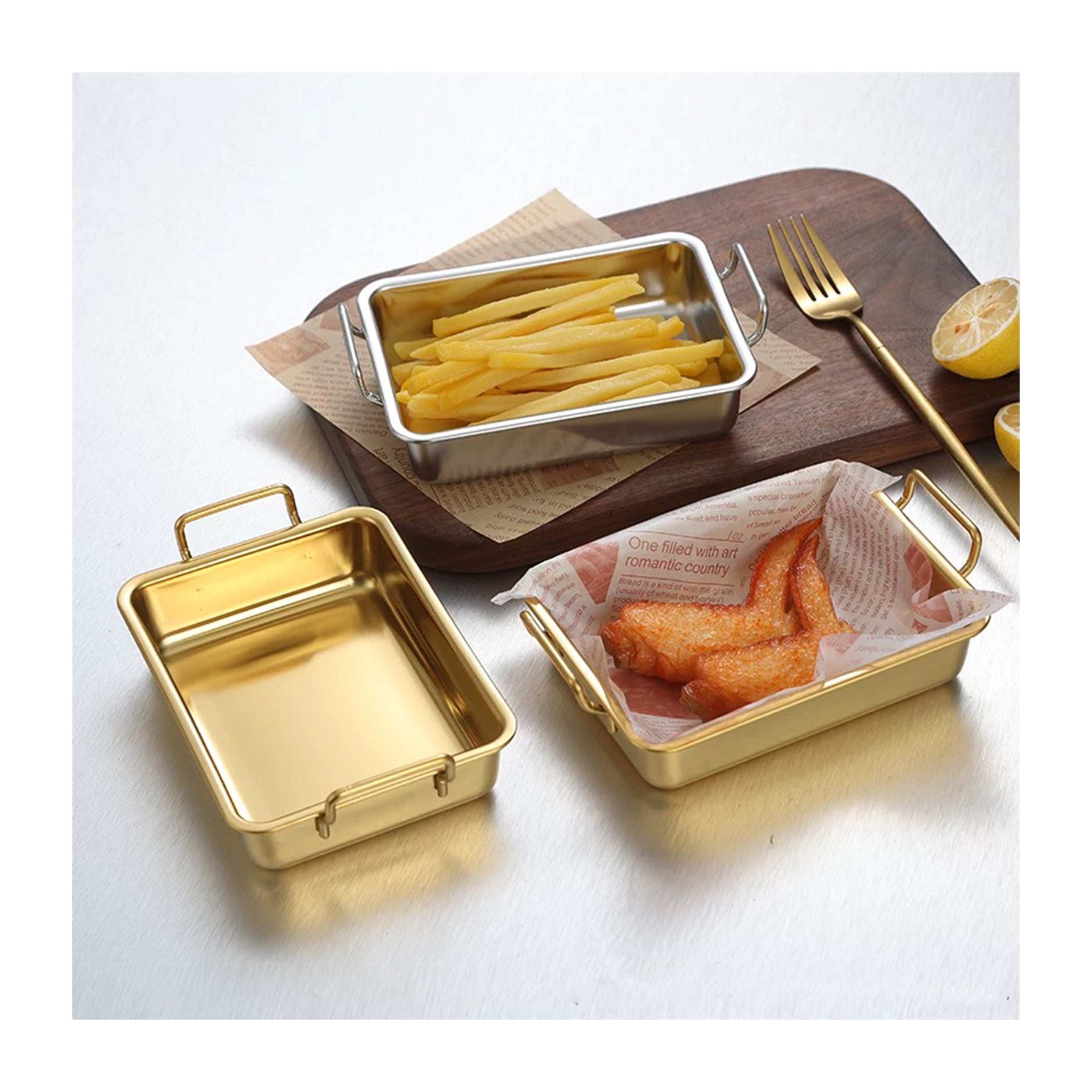 Golden Stainless Steel SquareDeep Bowl with Double,7" - Chefcoca