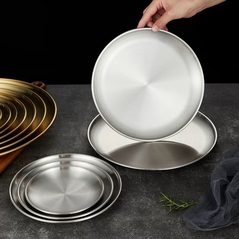 Silver Stainless steel round plate with Rim - Chefcoca