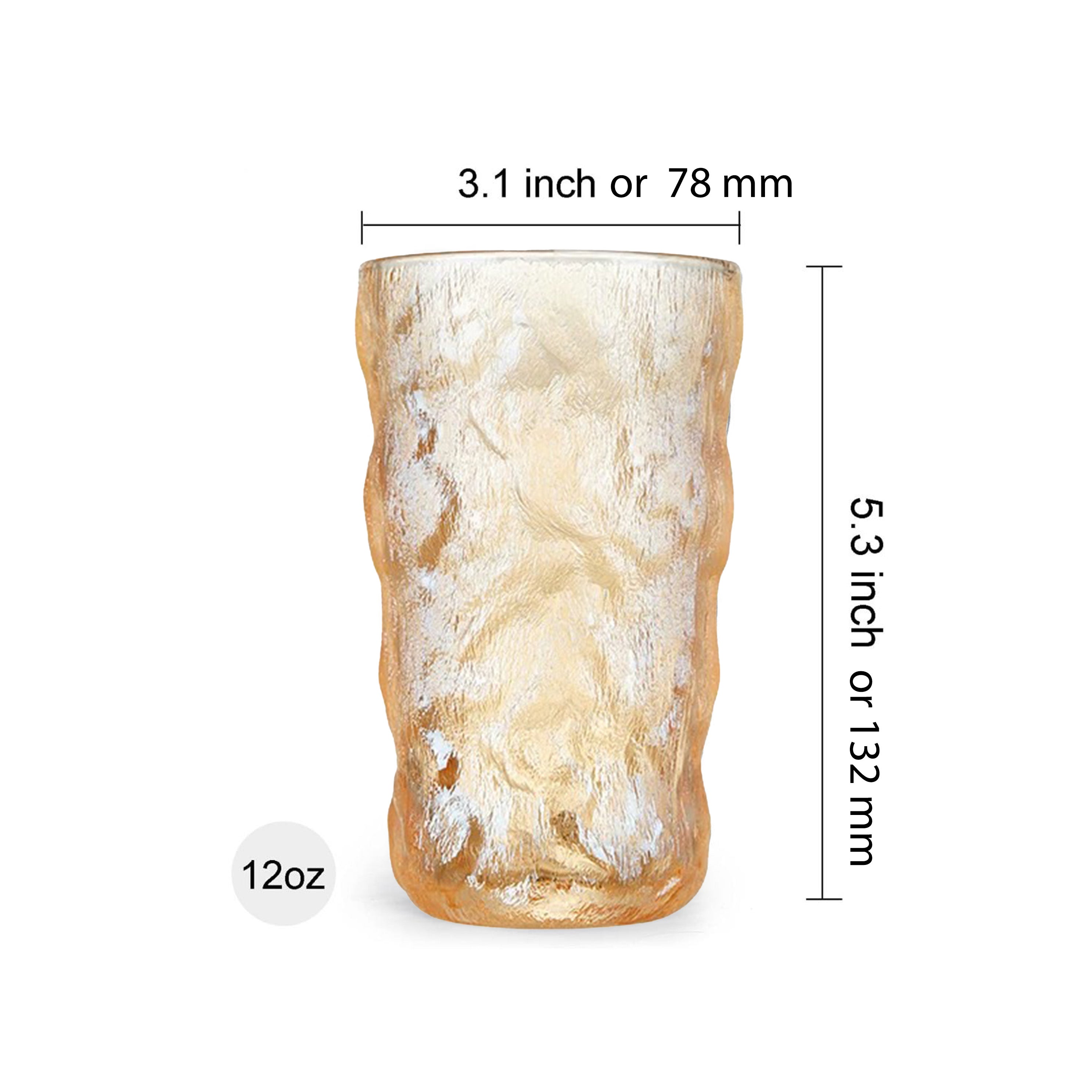 355ML, Heavy Glacial Pattern Glass Cup, Decoration Drinking Glasses (12oz), 12PCS - Chefcoca