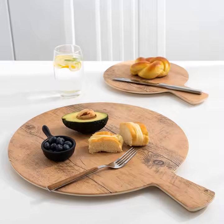 11" Dia Melamine Light Yellow Round Faux Wood Serving (M218633Y) - Chefcoca