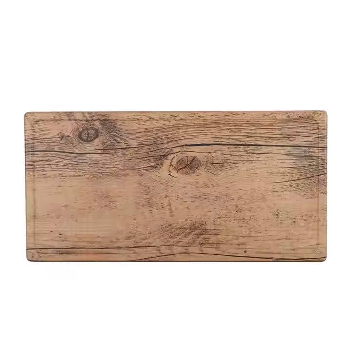 13 3/4"x 7" Melamine Light Yellow Faux Wood Serving Plate with Wavy Edge (M459050Y) - Chefcoca