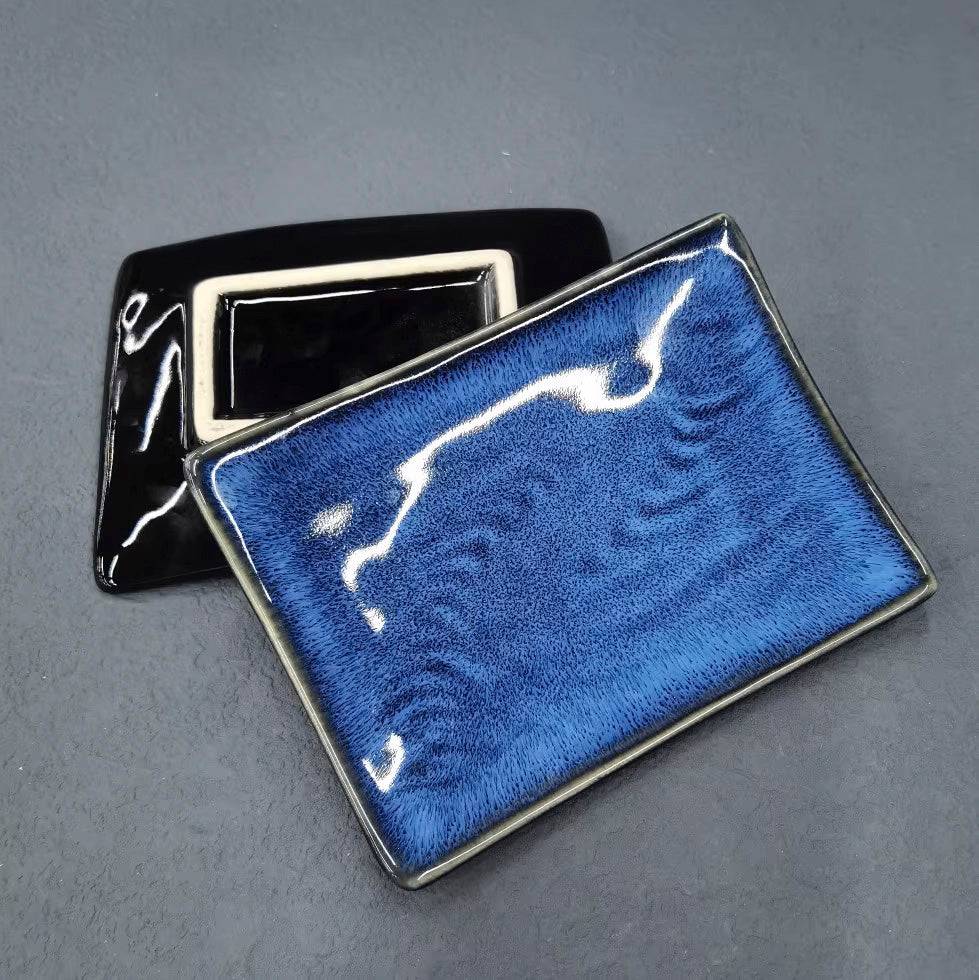 5 1/2" x4 1/8" Ceramic Dark Blue kiln Rectangular Plate (JS141102) - Chefcoca