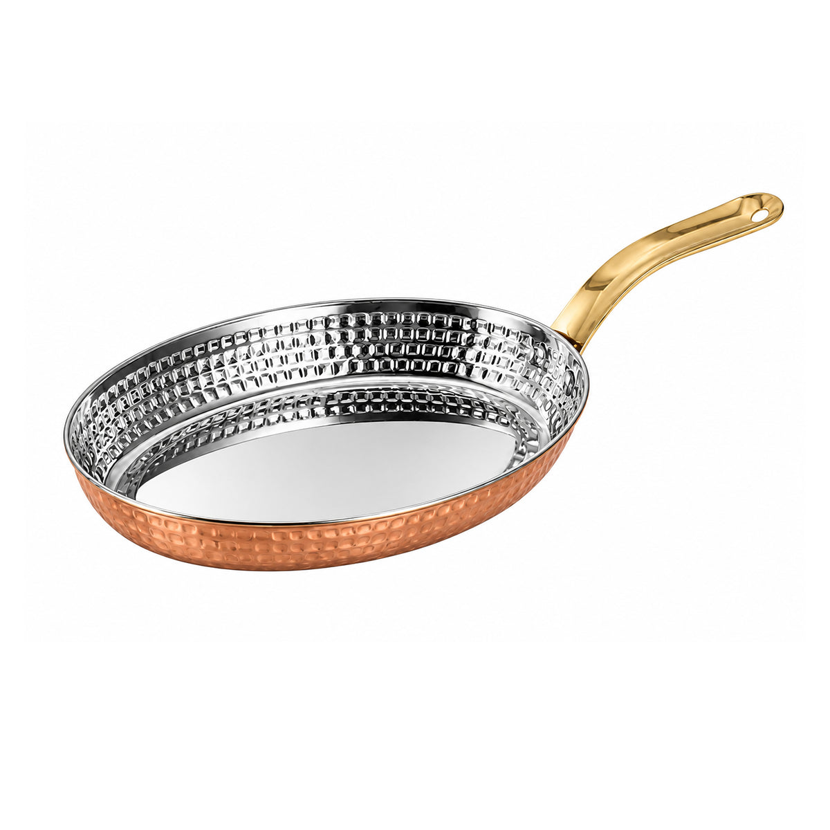 Sub-equip,OPS-2014RG,Stainless Steel Rose Gold Hammered Oval Deep Plate with Single Handle -(L20cm x W14cm x H3cm)(7.9"x5.5"x1.2")