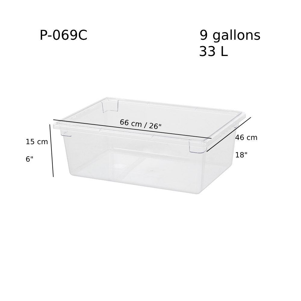 Clear Polycarbonate Heavy Weight food Stroage Box, 9 Gallon/33L, 18"x26"x6"H (P-069C) - Chefcoca