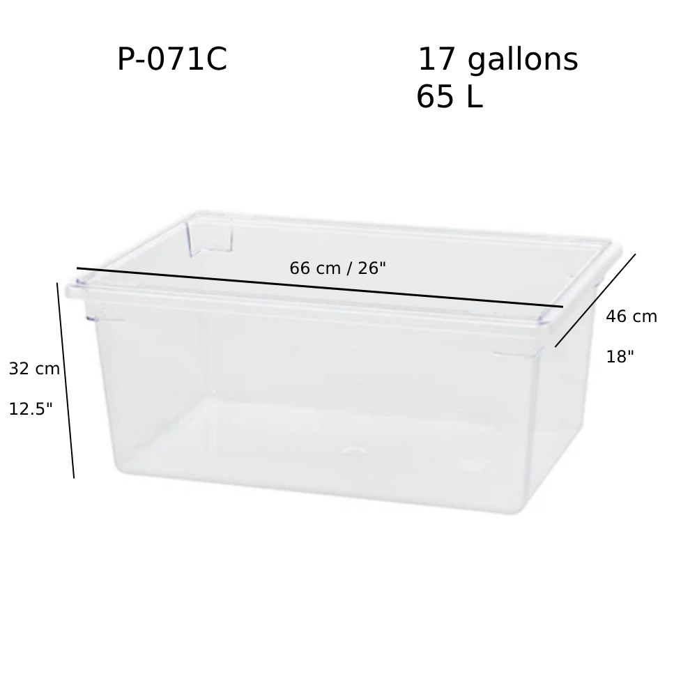 Clear Polycarbonate Heavy Weight Food Storage Box, 17 Gallon/64L, 18"x26"x12.5"H (P-071C) - Chefcoca
