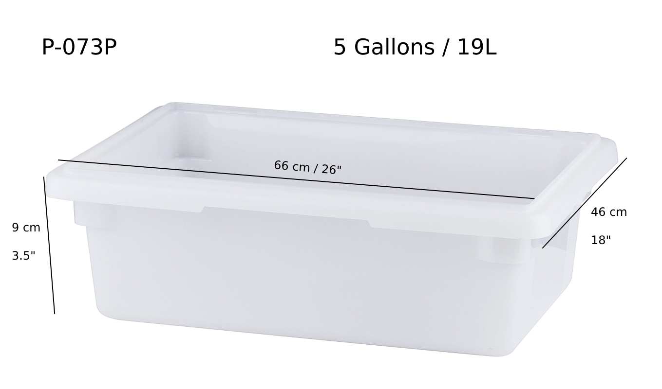 White Polypropylene Food Storage Box, 5 Gallon/19L, 18"x26"x3.5H (P-073P)