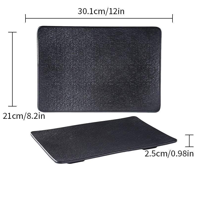 CHEFCO, P211-12BL,12" Rectangular Melamine Plate – Black Marble Finish, 11.85" x 8.27" x 0.98"H