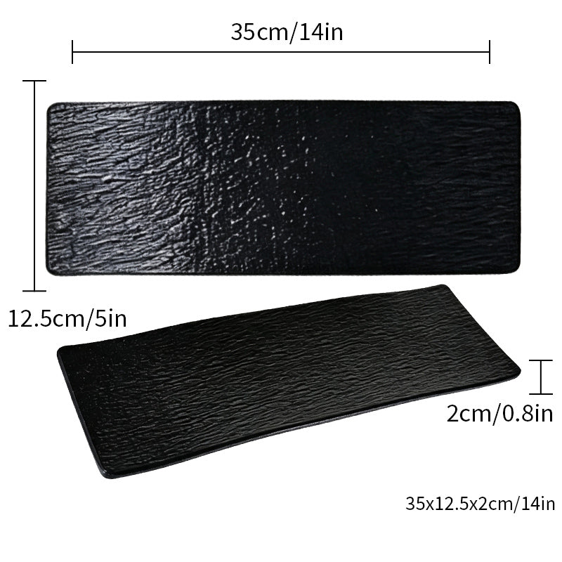 CHEFCO, P215-14BL, 14" Rectangular Melamine Plate – Black Marble Finish,13.78" x 4.92" x 0.79"H