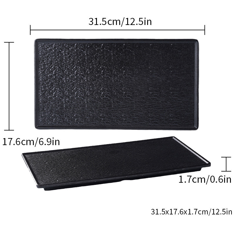 CHEFCO, P256-12.5BL,12.5" Rectangular Melamine Plate – Black Marble Finish, 12.40" x 6.93" x 0.67"H