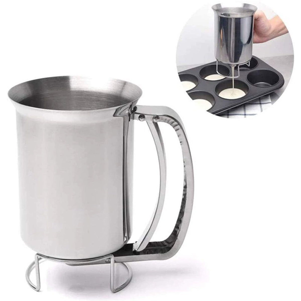 Pancake Batter Dispenser, Stainless Steel Pancake Batter Dispenser, Handheld Pancake Batter Dispenser, Pancake Pourer for Baking Cake Cupcakes Crepes Waffles Pancake, 800ml - Chefcoca